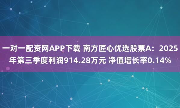 一对一配资网APP下载 南方匠心优选股票A：2025年第三季度利润914.28万元 净值增长率0.14%