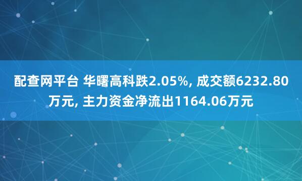 配查网平台 华曙高科跌2.05%, 成交额6232.80万元, 主力资金净流出1164.06万元